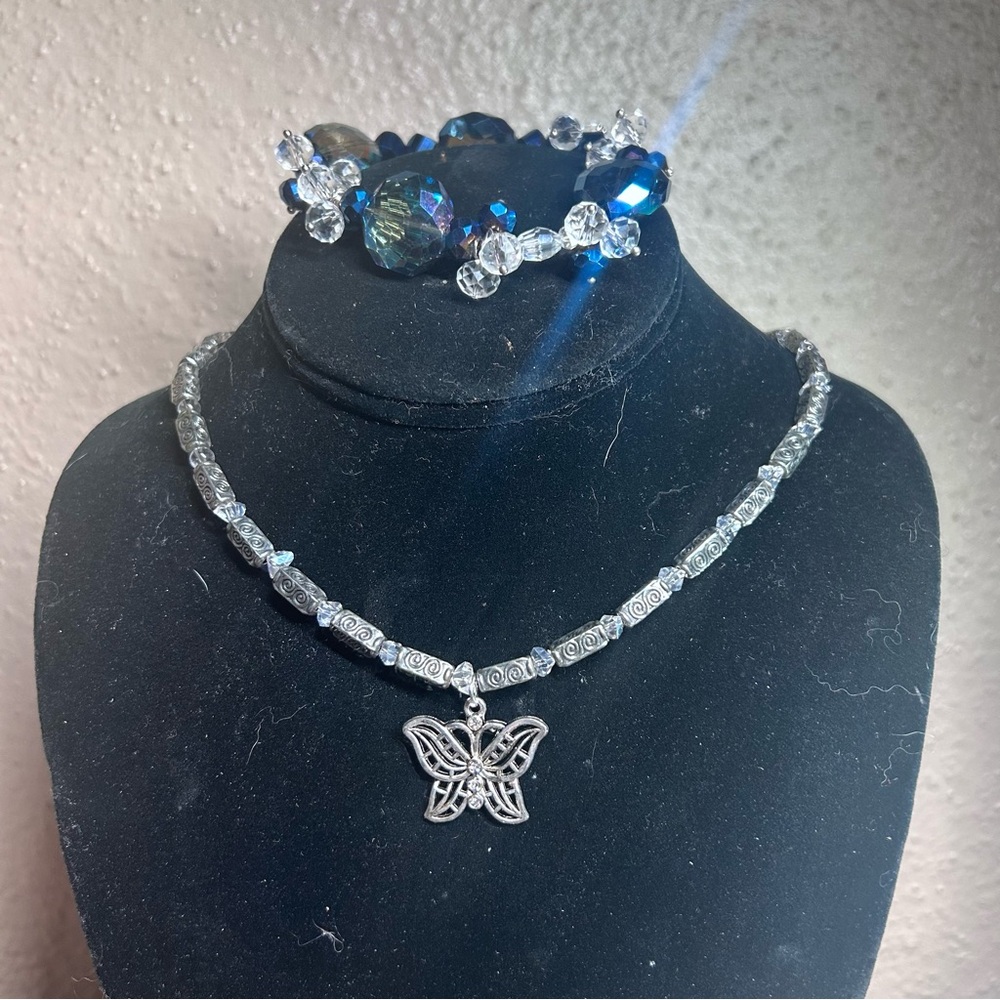 Silver and Blue Butterfly Necklace